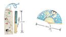 A folding hand fan and its matching fabric pouch shown on a white background, with dimension arrows and labels indicating the fan is 28cm wide and 21cm tall.